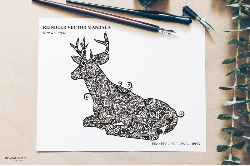 reindeer-vector-mandala-line-art-style