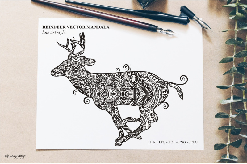 reindeer-vector-mandala-line-art-style