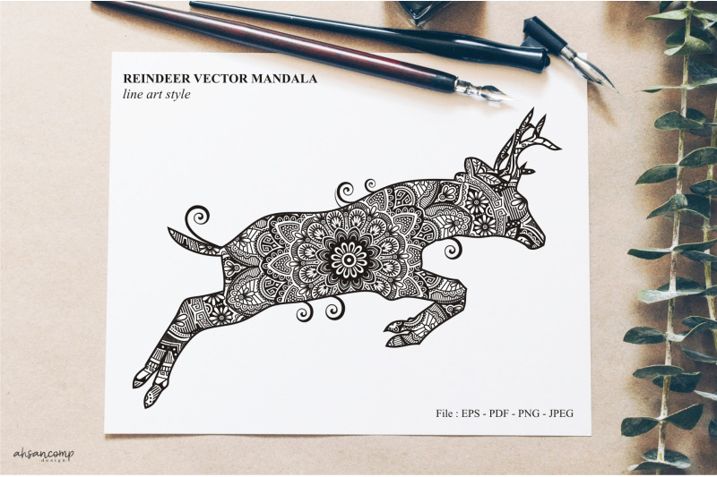 reindeer-vector-mandala-line-art-style