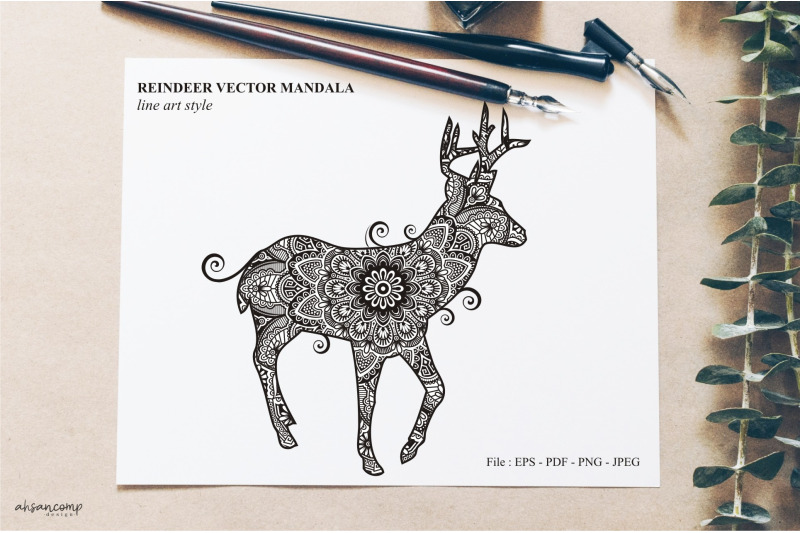 reindeer-vector-mandala-line-art-style