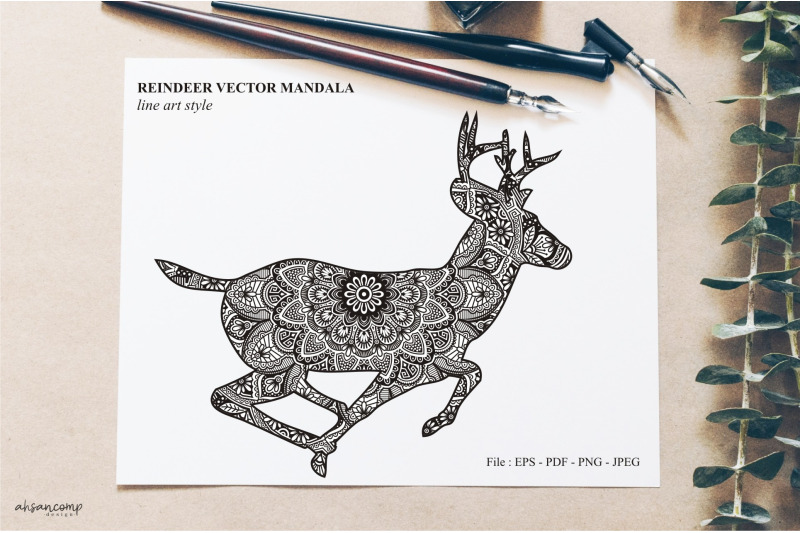 reindeer-vector-mandala-line-art-style