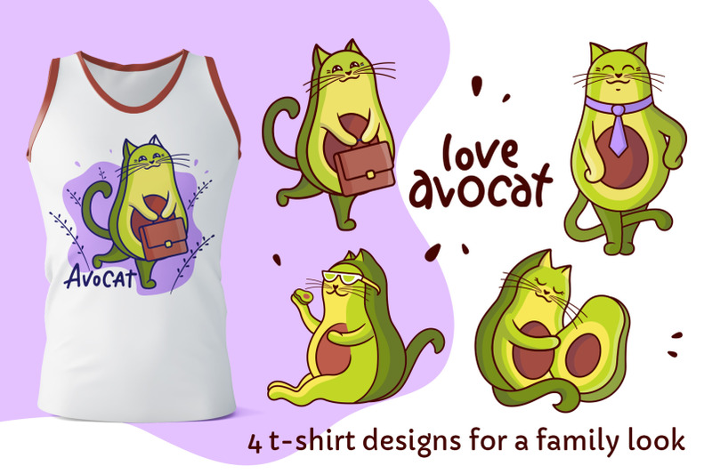 set-of-avocado-cats-apparel-designs