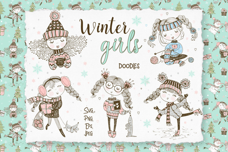 cute-girls-winter-digital-clipart-in-doodle-style