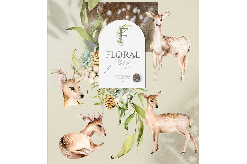 floral-forest-and-deer-watercolor-clipart