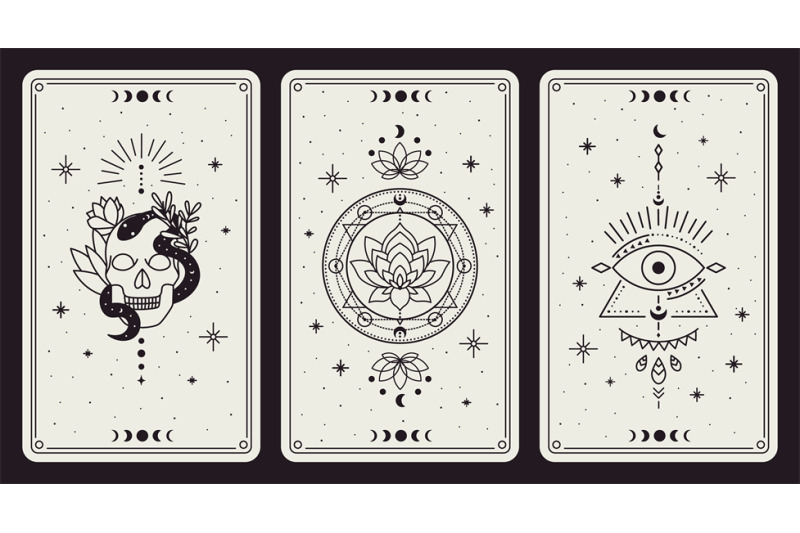 magic-occult-cards-vintage-hand-drawn-mystic-tarot-cards-skull-lotu