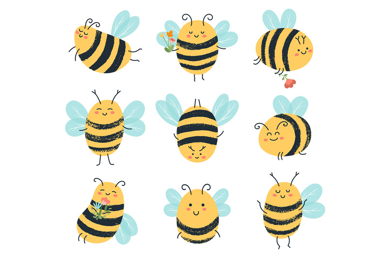 cute-bees-funny-yellow-bee-characters-hand-drawn-flying-honey-bees-i