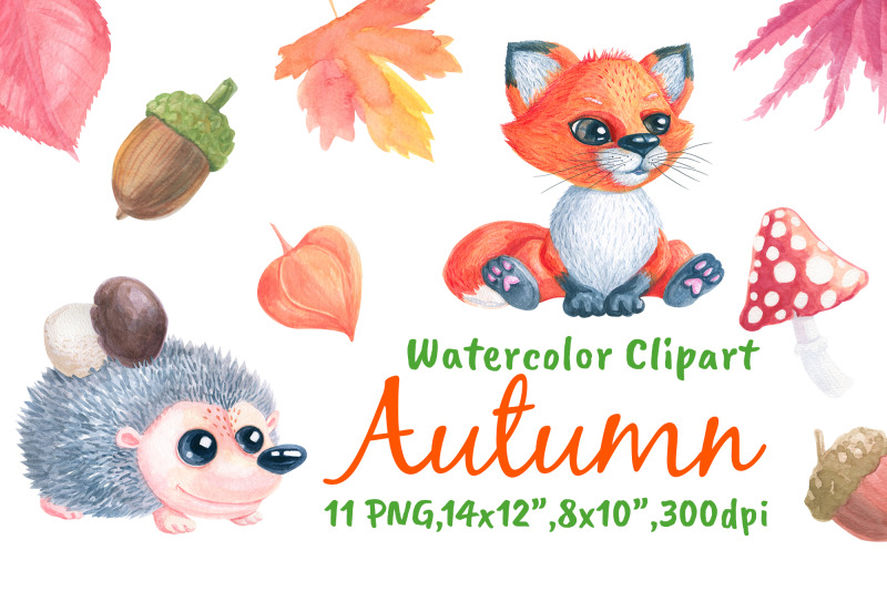 autumn-hedgehog-amp-fox-watercolor-png