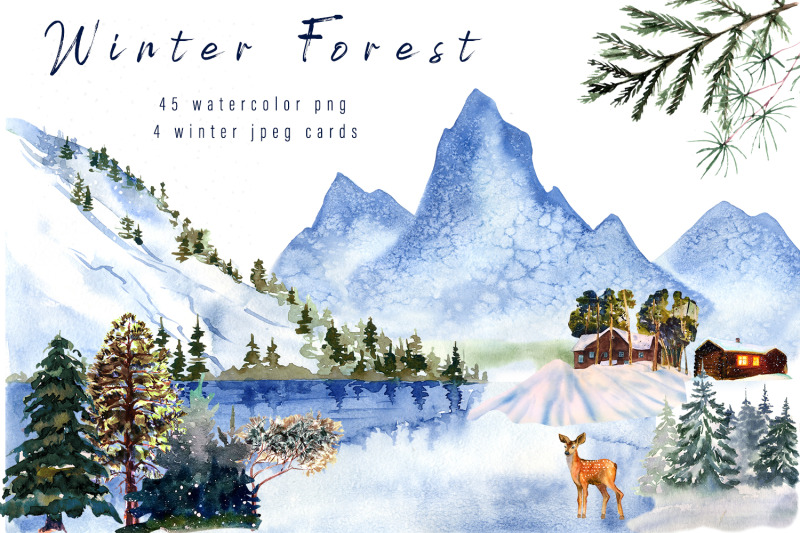 winter-landscape-clipart-watercolor-forest