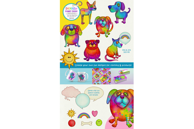 rainbow-funky-dog-illustrations-png-clipart