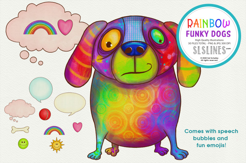 rainbow-funky-dog-illustrations-png-clipart