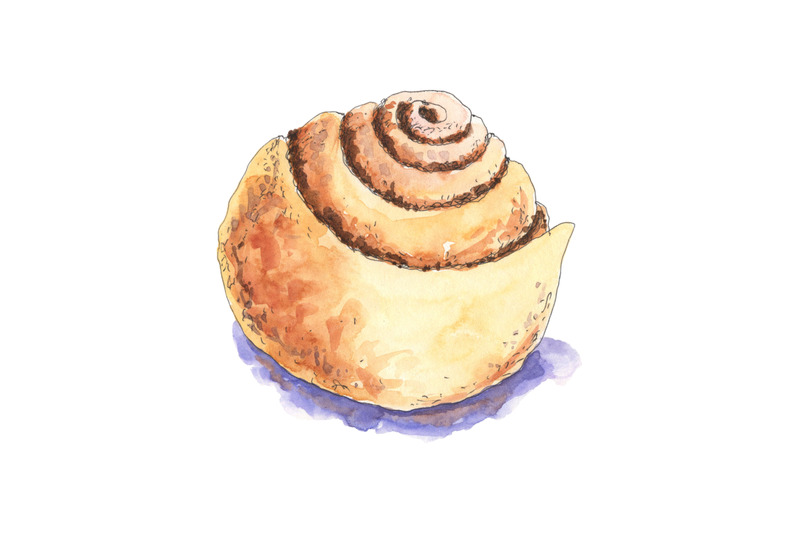cinnamon-roll-hand-drawn-watercolor-food-illustration