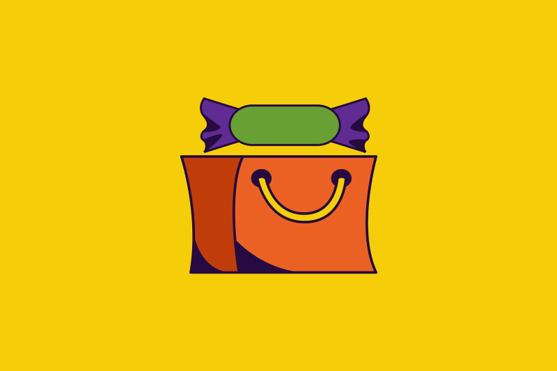 halloween-icon-with-yellow-bag-and-candy