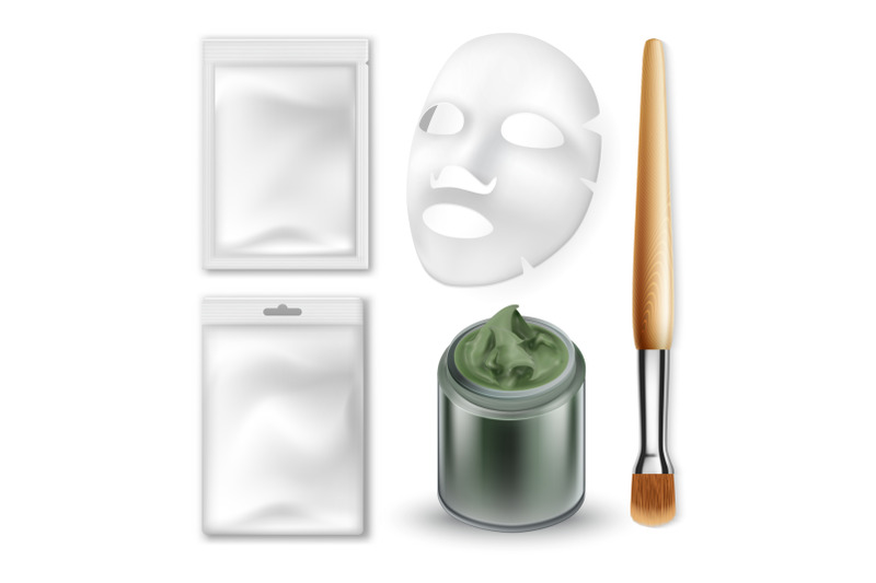 facial-mask-and-make-up-brush-cosmetics-set-vector