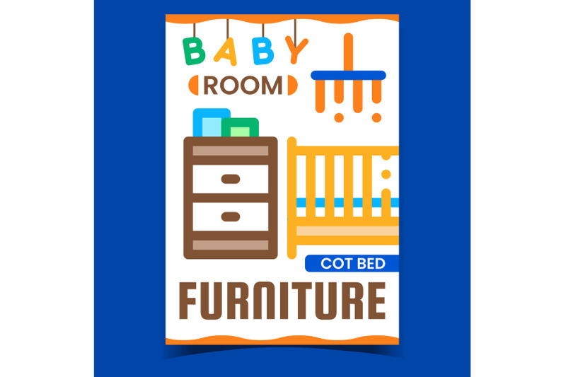 cot-bed-furniture-creative-promo-poster-vector