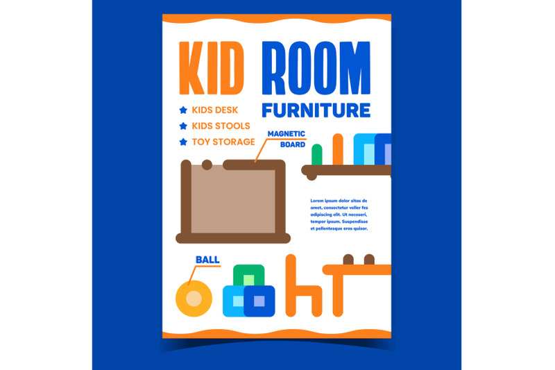 kid-room-furniture-creative-promo-poster-vector