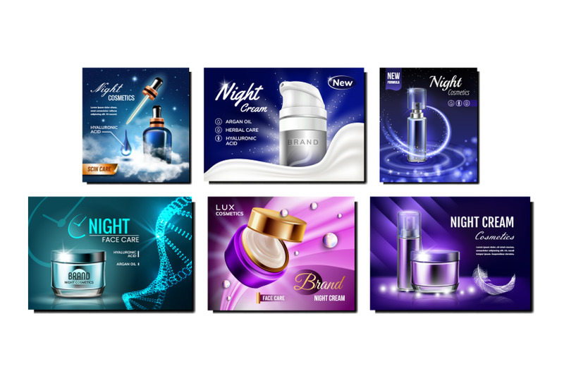 night-cream-creative-promo-posters-set-vector