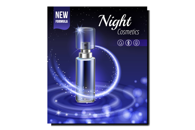 night-cosmetics-bottle-promotional-banner-vector