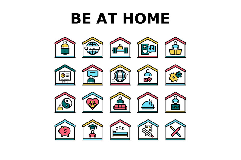 home-training-course-collection-icons-set-vector