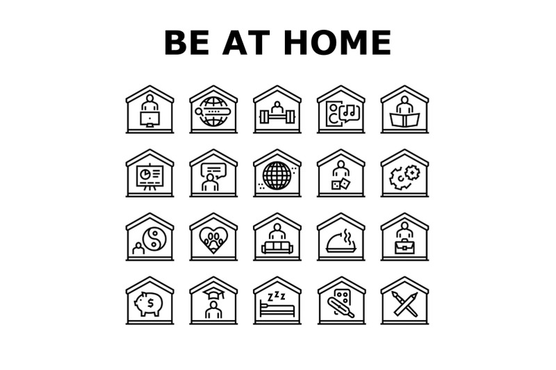 home-training-course-collection-icons-set-vector