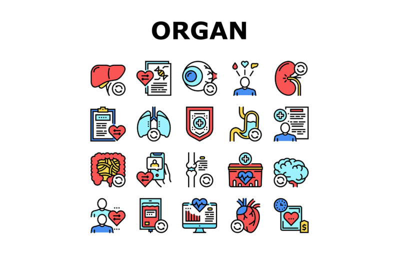 organ-donation-medical-collection-icons-set-vector