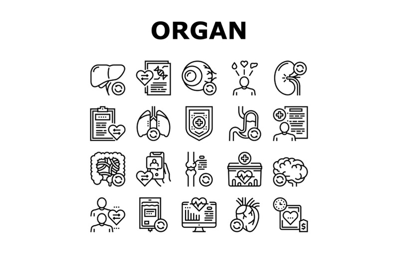 organ-donation-medical-collection-icons-set-vector