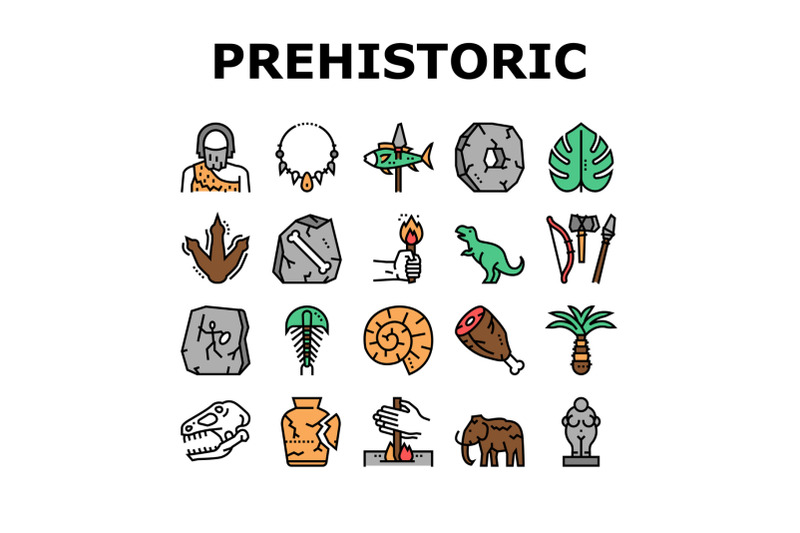prehistoric-period-collection-icons-set-vector
