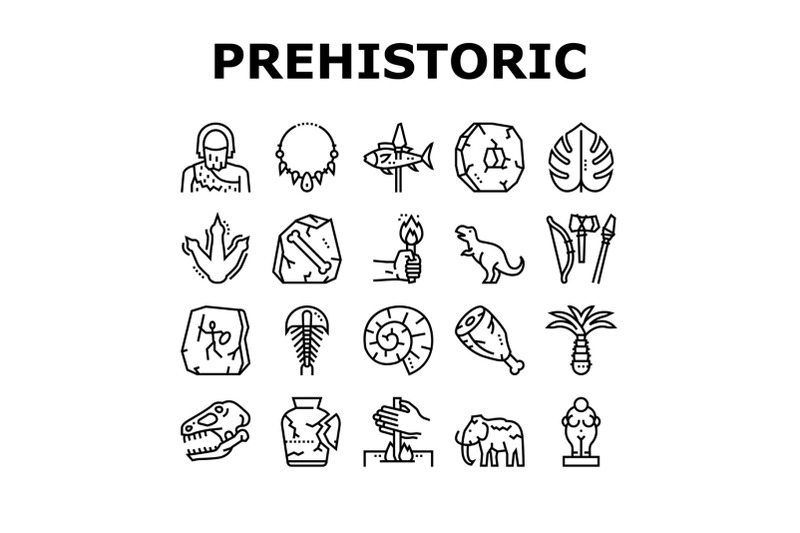 prehistoric-period-collection-icons-set-vector