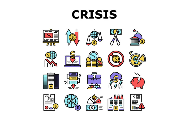 world-financial-crisis-collection-icons-set-vector