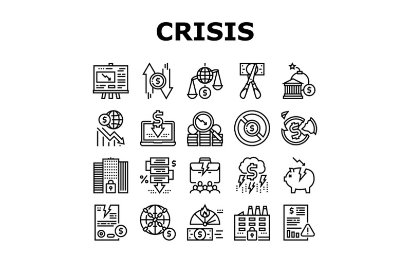 world-financial-crisis-collection-icons-set-vector