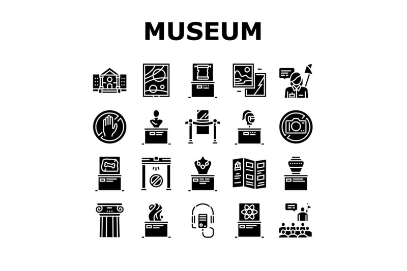 museum-gallery-exhibit-collection-icons-set-vector