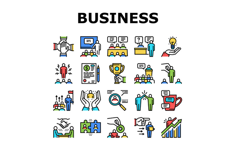 business-situations-collection-icons-set-color-vector