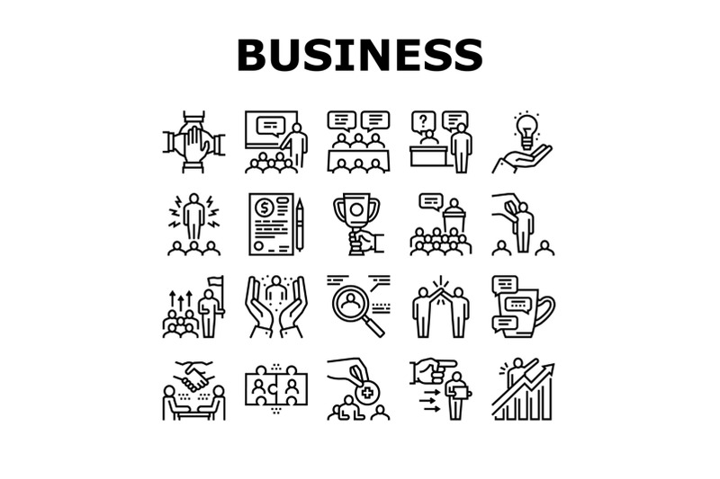 business-situations-collection-icons-set-black-vector