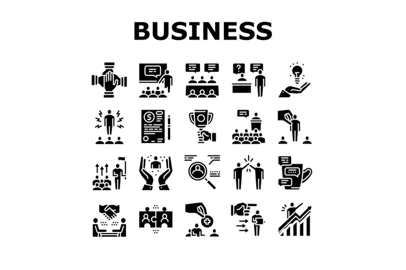 business-situations-collection-icons-set-black-vector