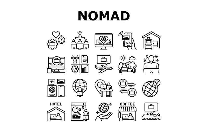 digital-nomad-worker-collection-icons-set-vector