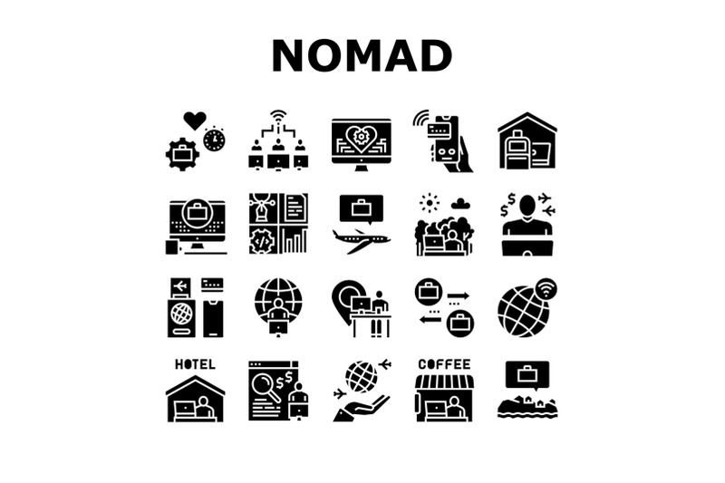 digital-nomad-worker-collection-icons-set-vector