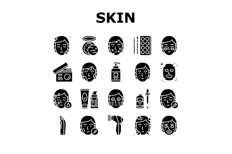 facial-skin-care-treat-collection-icons-set-vector