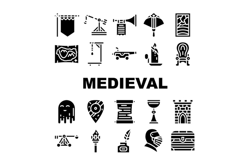 medieval-middle-age-collection-icons-set-vector