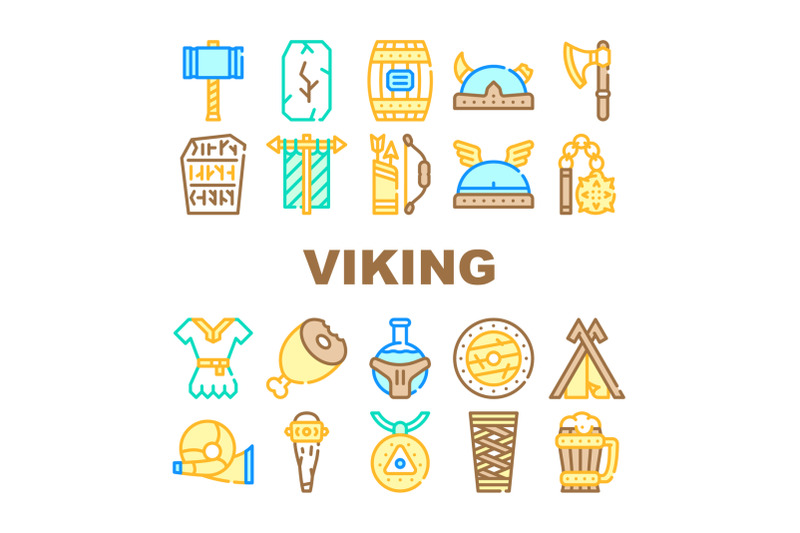 viking-ancient-culture-collection-icons-set-vector