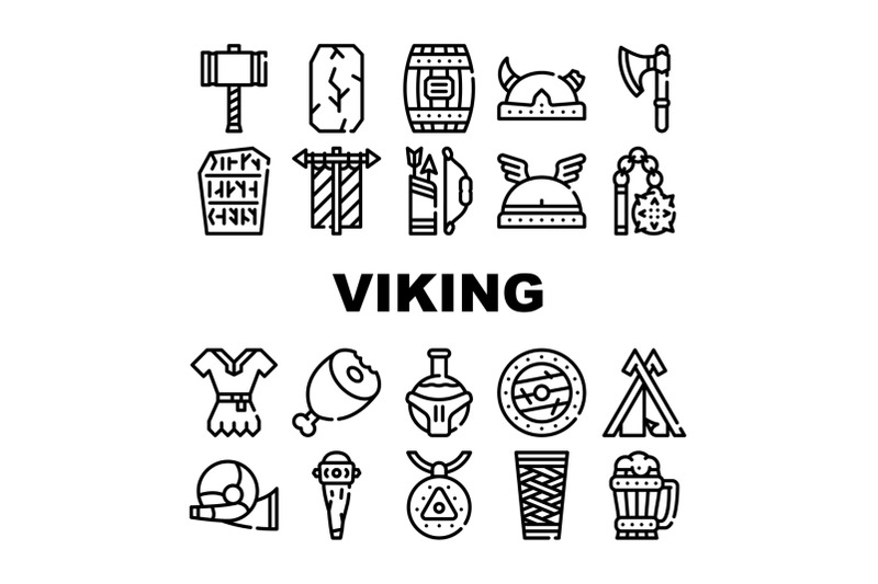 viking-ancient-culture-collection-icons-set-vector