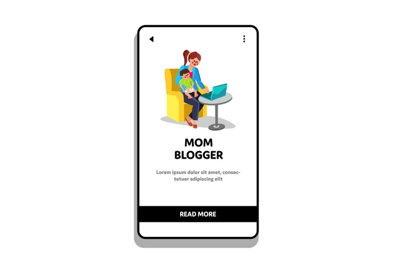 mom-blogger-and-child-working-online-laptop-vector