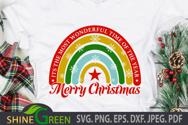 Download Merry Christmas SVG Rainbow DXF Cut File By ShineGreenArt ...