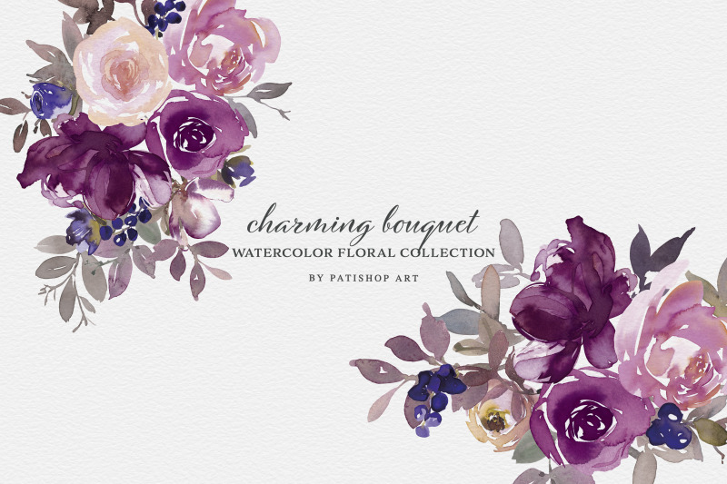 purple-violet-blush-watercolor-floral-clipart-set