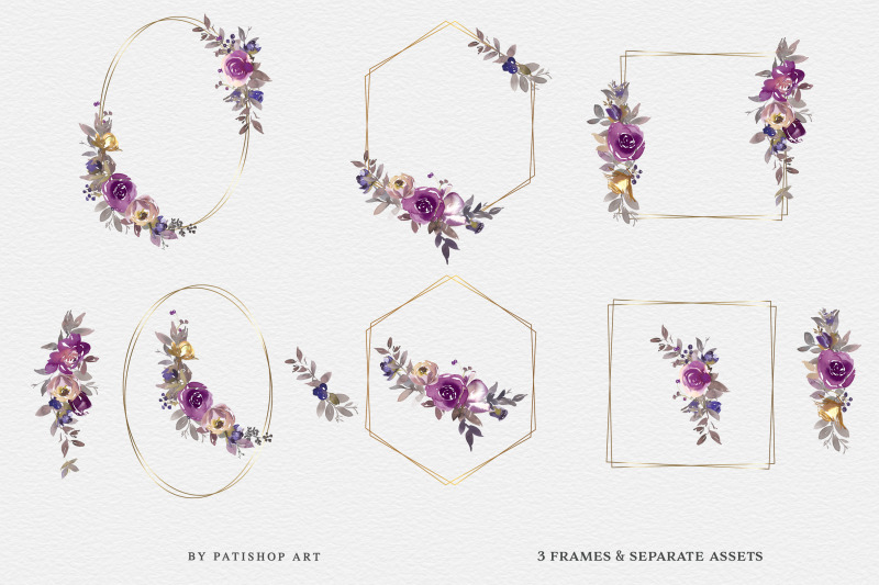 purple-violet-blush-watercolor-floral-clipart-set