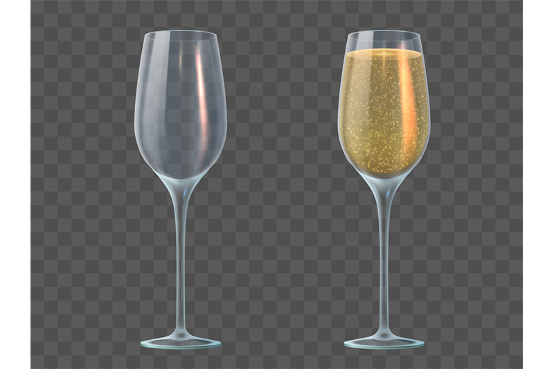 champagne-glass-fill-and-empty-transparent-wineglasses-with-sparkling