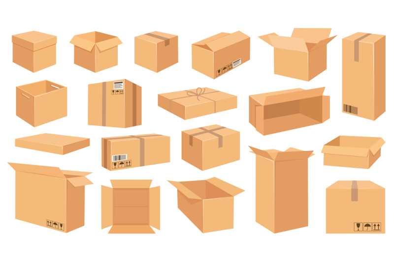 cardboard-boxes-cartoon-brown-carton-package-open-and-closed-deliver