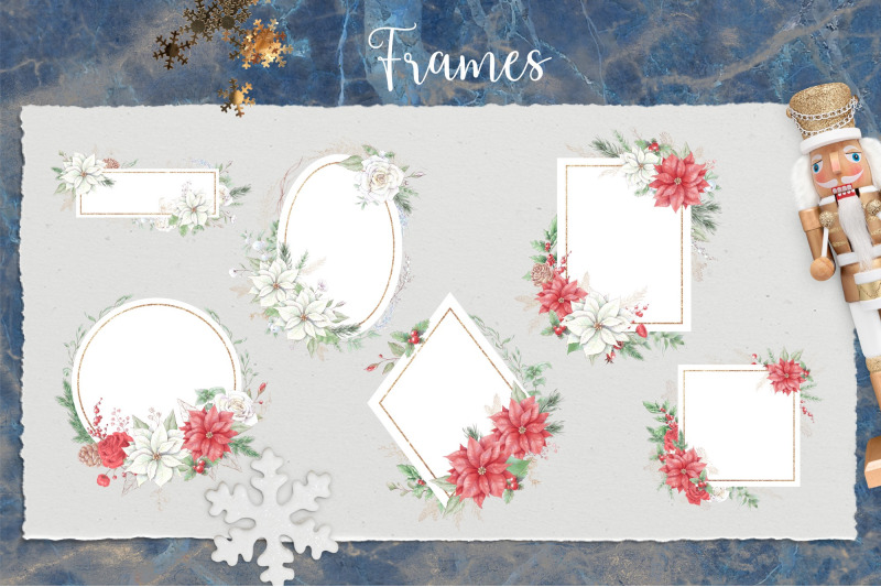 christmas-watercolor-frames-and-bouquets-with-poinsettia