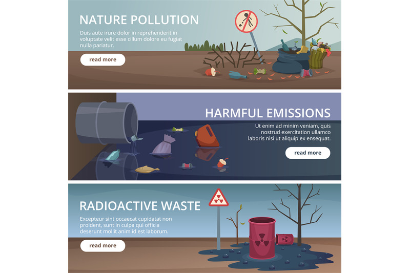 waste-nature-banners-toxic-trash-in-rivers-and-oceans-pollution-facto