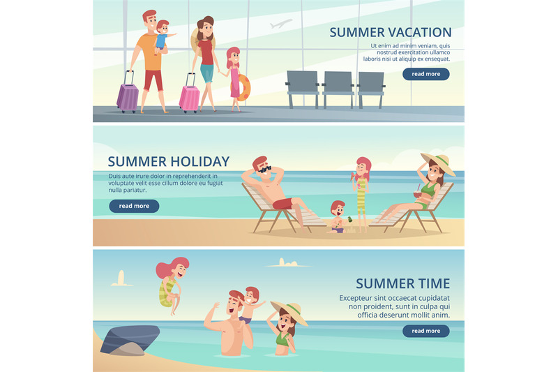 happy-family-travel-banners-summer-vacation-on-tropical-sea-with-pare