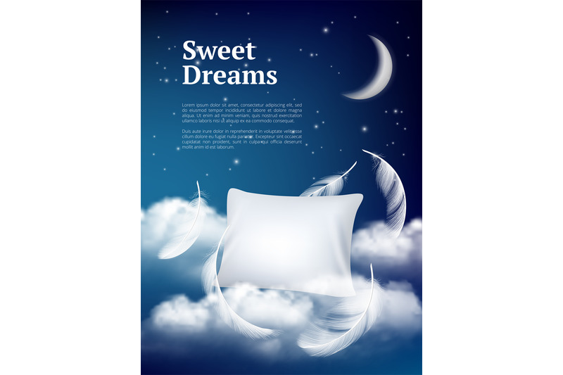 night-dream-pillow-advertizing-poster-with-pillows-clouds-and-feather