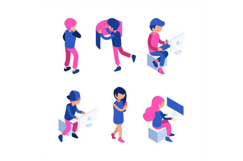 isometric-people-managers-working-workspace-touching-screen-computer